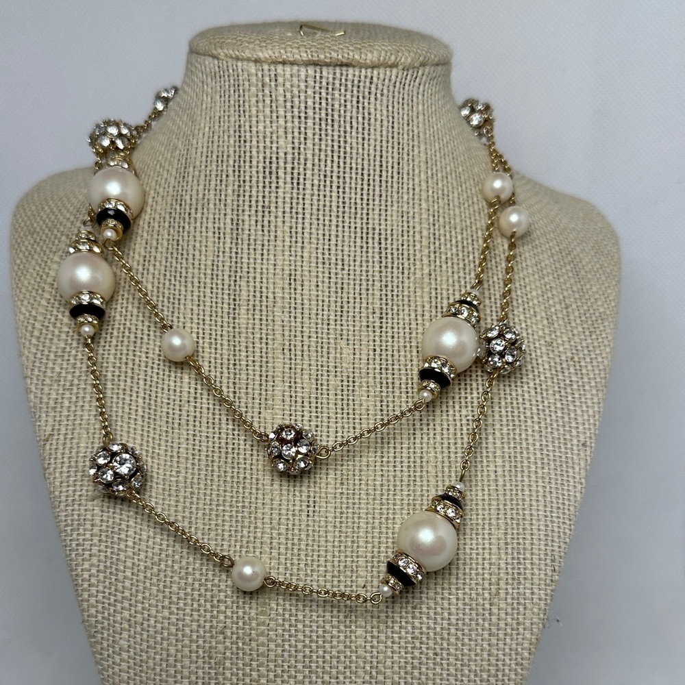 Kate Spade Gold Necklace with Pearls and Crystals - 32” Long / 2” Extender EUC